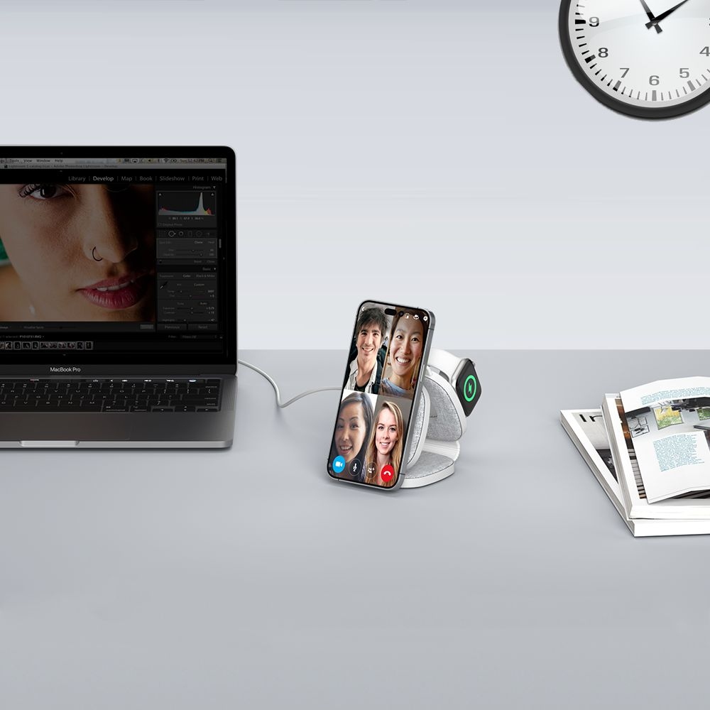 Tech-Protect QI15W-A32 cestovný nabíjací stojan 3v1 s MagSafe - šedý