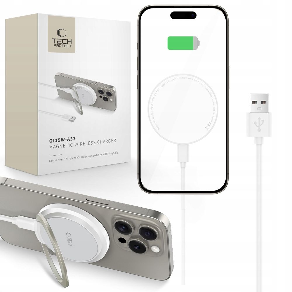 Tech-Protect QI15W-A33 bezdrôtová MagSafe nabíjačka so stojanom - biela