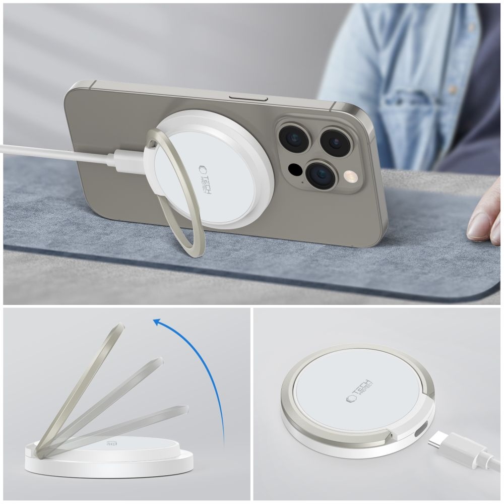 Tech-Protect QI15W-A33 bezdrôtová MagSafe nabíjačka so stojanom - biela
