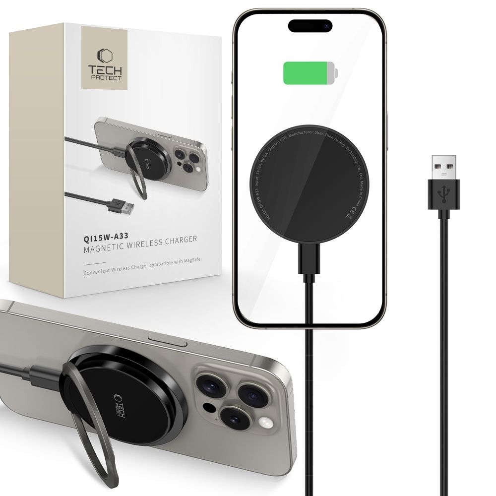 Tech-Protect QI15W-A33 bezdrôtová MagSafe nabíjačka so stojanom - čierna