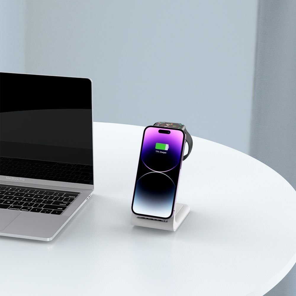 Tech-Protect QI15W-A36 nabíjací stojan 3v1 pre Apple iPhone, Watch a AirPods - biely