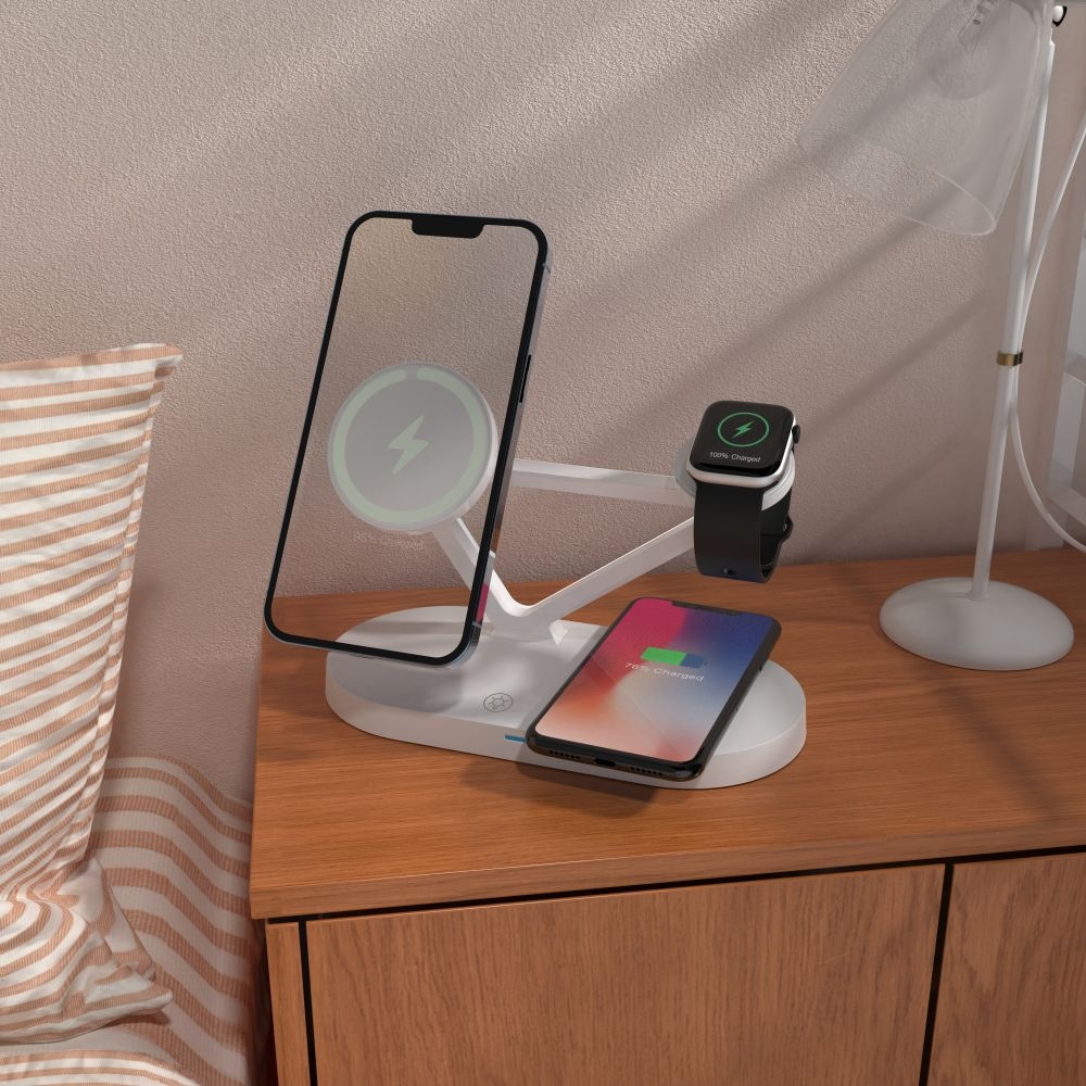 Tech-Protect QI15W-A41 3v1 bezdrôtový MagSafe nabíjací stojan - biely