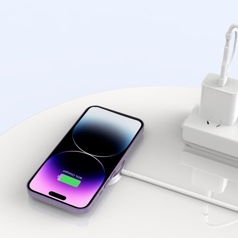 Tech-Protect QI15W-A44 bezdrôtová MagSafe nabíjačka s USB-C a USB-A - biela