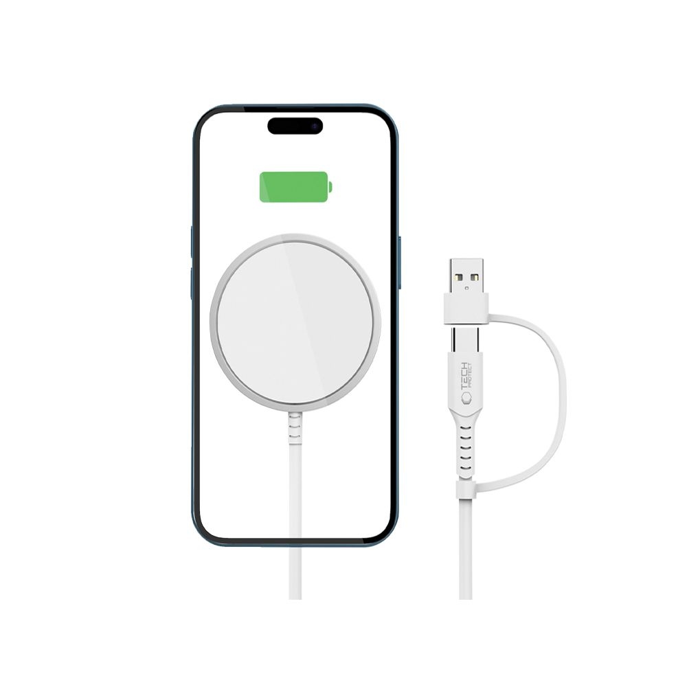Tech-Protect QI15W-A44 bezdrôtová MagSafe nabíjačka s USB-C a USB-A - biela