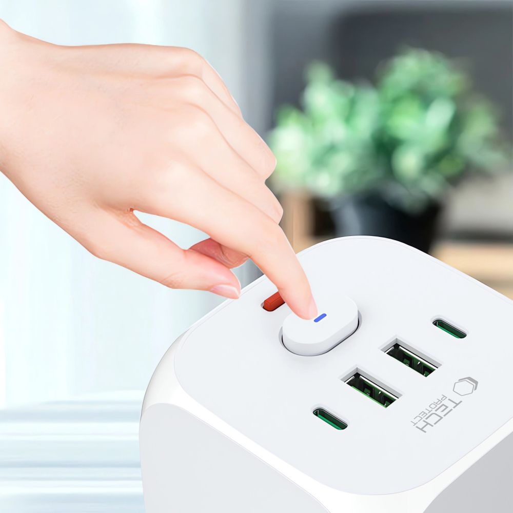 Tech-Protect Rozdvojka C13 PCL3X4 3x zásuvka 2x USB-A 2x USB-C - biela