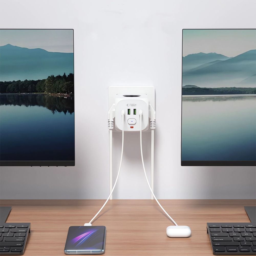 Tech-Protect Rozdvojka C13 PCL3X4 3x zásuvka 2x USB-A 2x USB-C - biela