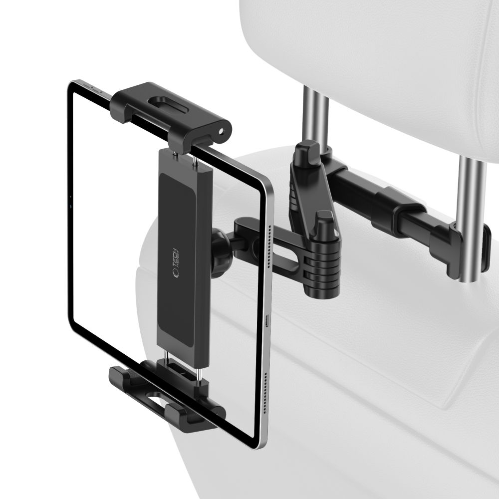 Tech-Protect V1 nastaviteľný držiak do auta na opierku hlavy na tablet aj mobil - čierny