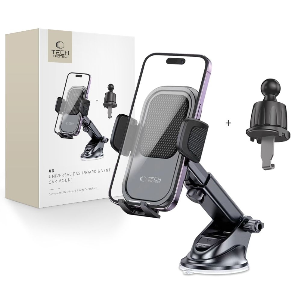 Tech-Protect V6 univerzálny držiak mobilu do auta na palubnú dosku aj ventiláciu - čierny