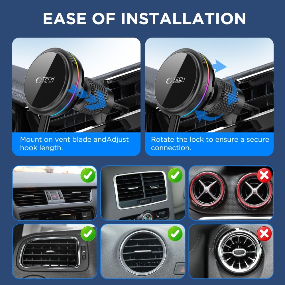 Tech-Protect V9 ArcticBoost MagSafe držiak do auta s bezdrôtovým nabíjaním Qi2.2 25W - čierny