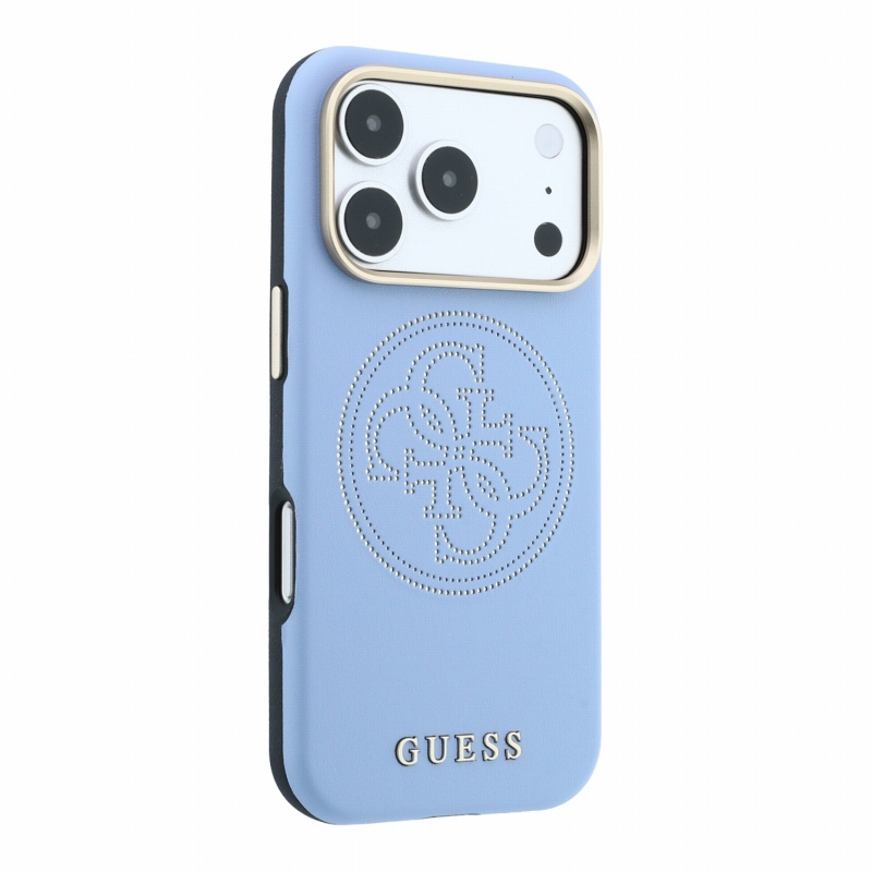 Guess PU Semi Wrap Perforated 4G Logo MagSafe zadný kryt pre iPhone 18 Pro, modrý