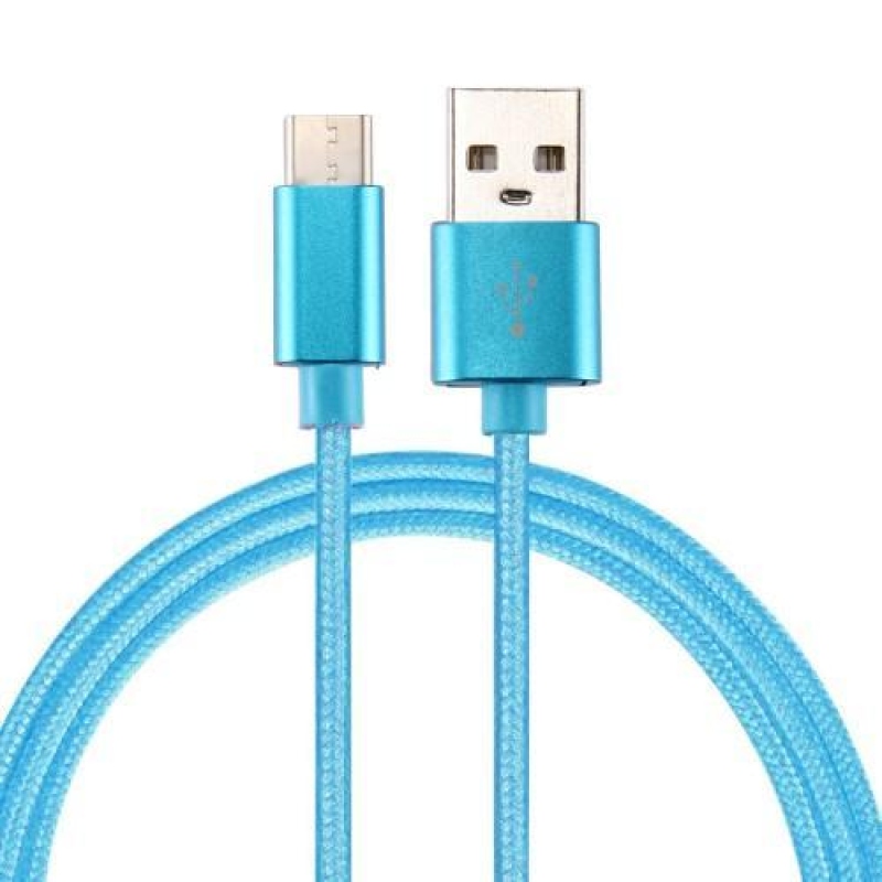 Texture tkaný micro USB Typ-C kábel pre synchronizáciu a nabíjanie / 3m - modrý