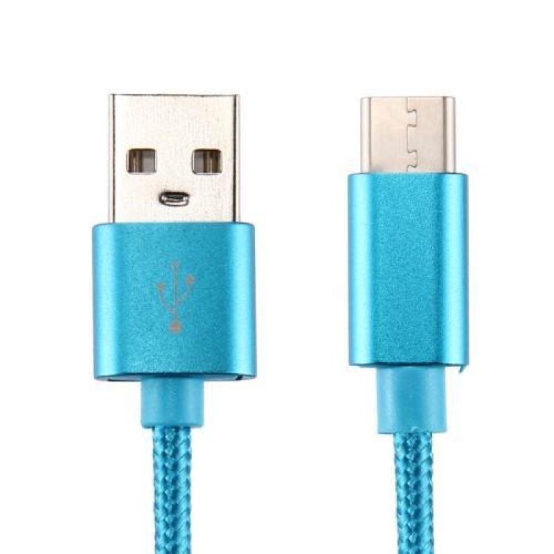 Texture tkaný micro USB Typ-C kábel pre synchronizáciu a nabíjanie / 3m - modrý