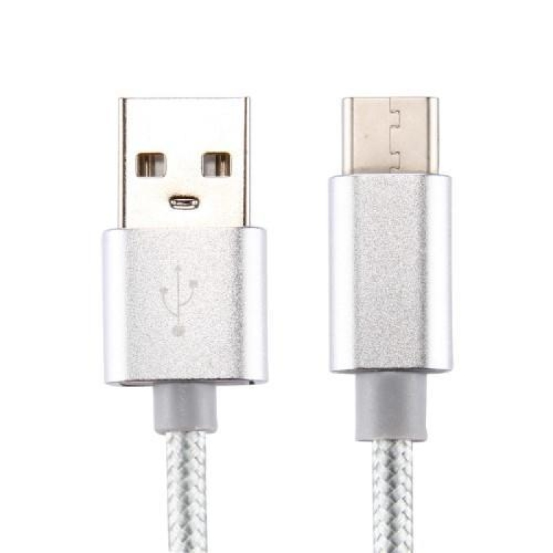 Texture tkaný micro USB Typ-C kábel pre synchronizáciu a nabíjanie / 3m - strieborný