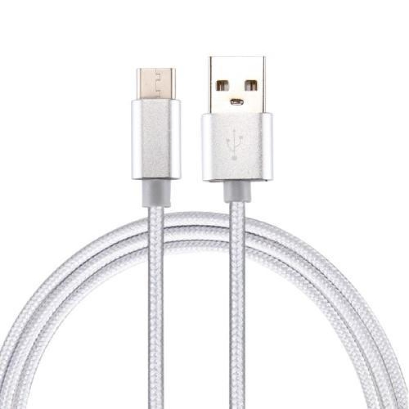 Texture tkaný micro USB Typ-C kábel pre synchronizáciu a nabíjanie / 3m - strieborný