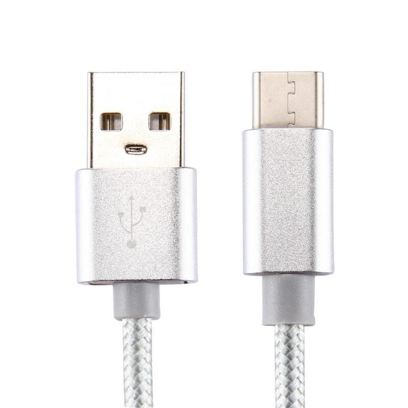 Texture tkaný micro USB Type-C kábel na nabíjanie a synchronizáciu / 1m - biely