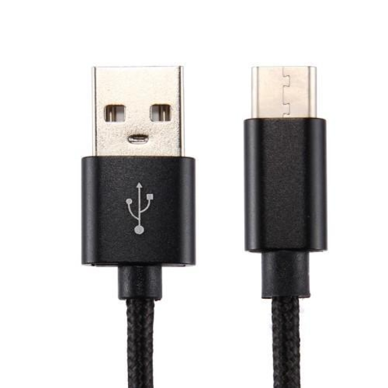 Texture tkaný micro USB Type-C kábel na nabíjanie a synchronizáciu / 1m - čierny