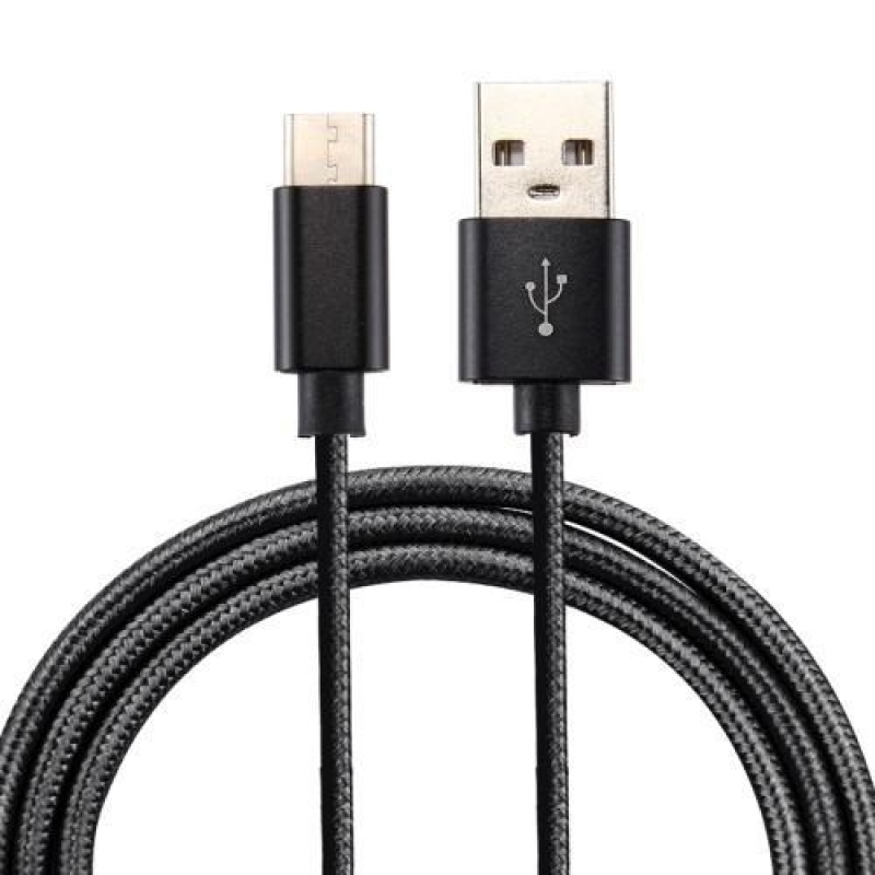 Texture tkaný micro USB Type-C kábel na nabíjanie a synchronizáciu / 1m - čierny