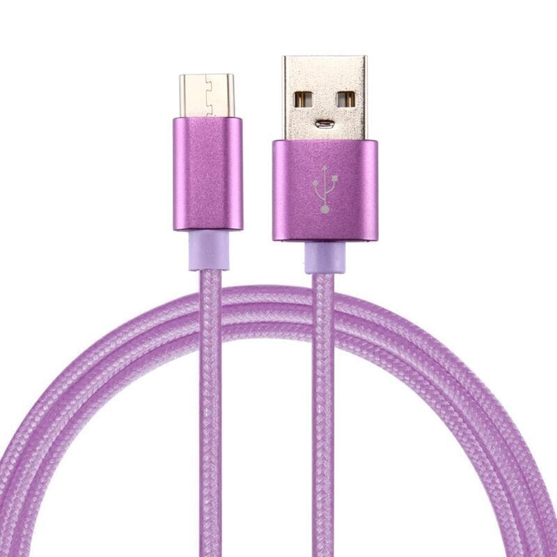 Texture tkaný micro USB Type-C kábel na nabíjanie a synchronizáciu / 1m - fialový