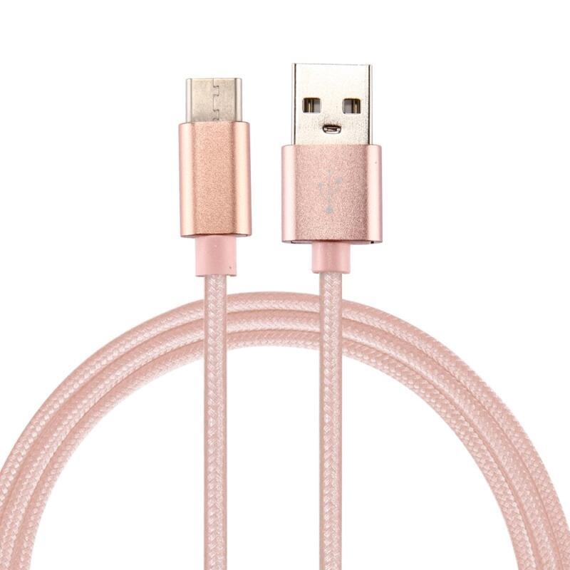 Texture tkaný micro USB Type-C kábel na nabíjanie a synchronizáciu / 1m - rosegold