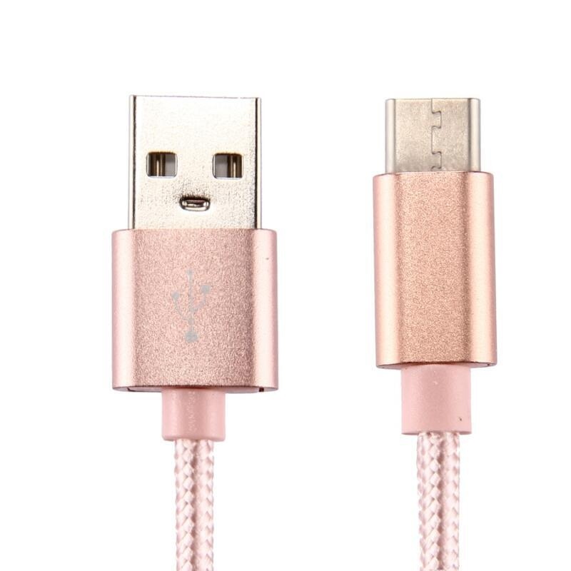 Texture tkaný micro USB Type-C kábel na nabíjanie a synchronizáciu / 1m - rosegold