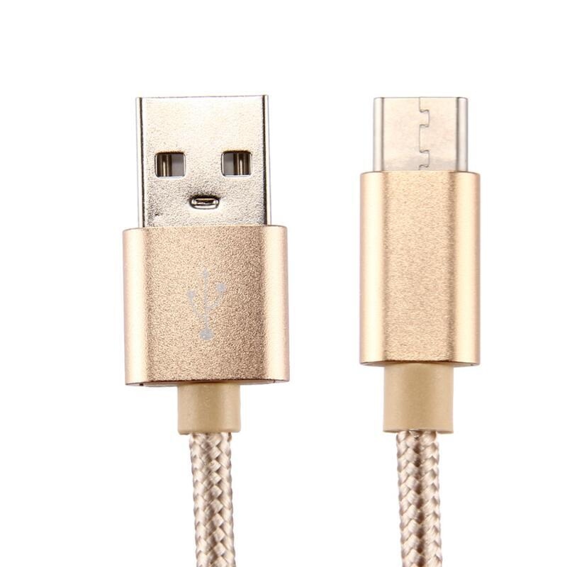 Texture tkaný micro USB Type-C kábel na nabíjanie a synchronizáciu / 1m - zlatý