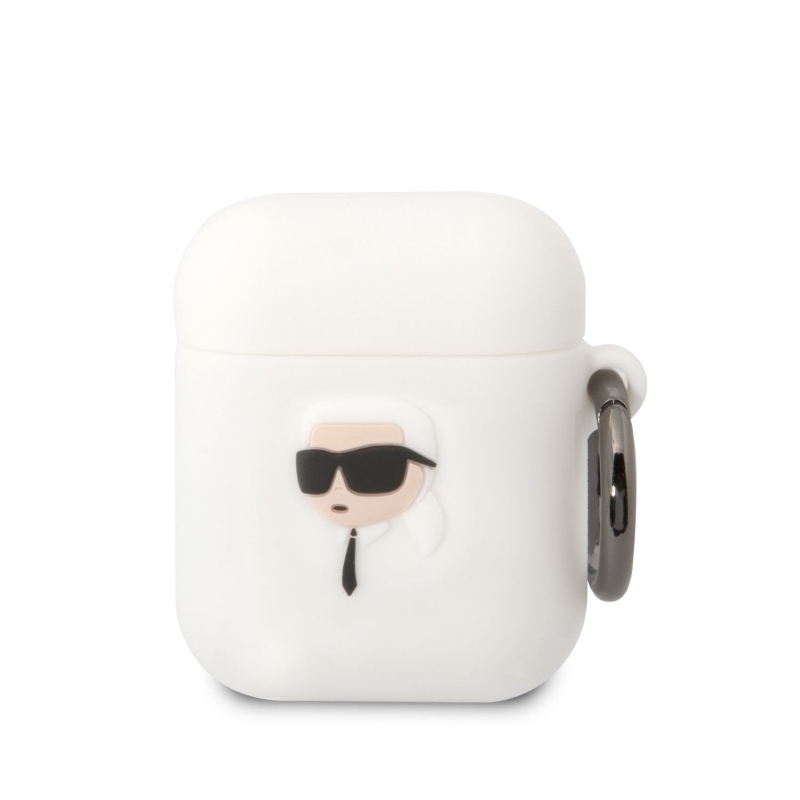 Karl Lagerfeld 3D Logo NFT Karl Head Silikónové Puzdro pre Airpods 1/2 White