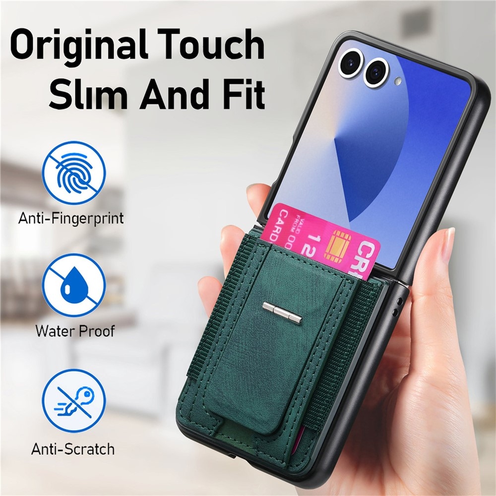Luxurious plastový kryt s umelou kožou na Samsung Galaxy Z Flip7 5G - zelený