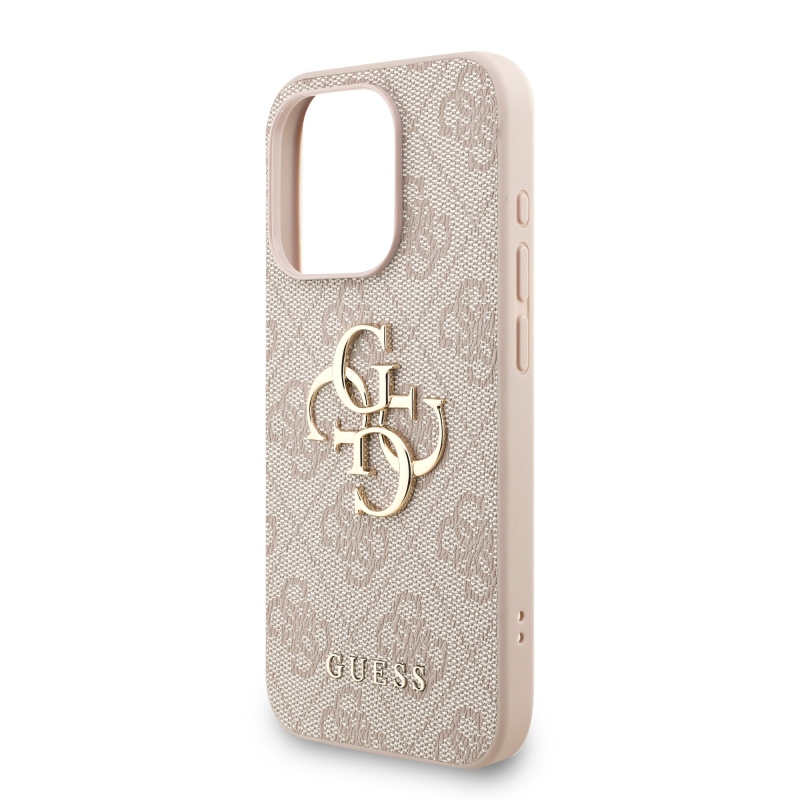 Guess PU 4G Metal Logo Strap Zadný Kryt pre iPhone 15 Pro Max Pink