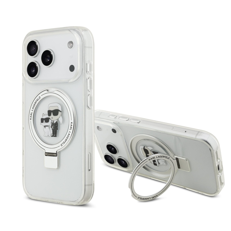 Karl Lagerfeld Ringstand Karl and Choupette MagSafe zadný kryt pre iPhone 17 Pro White