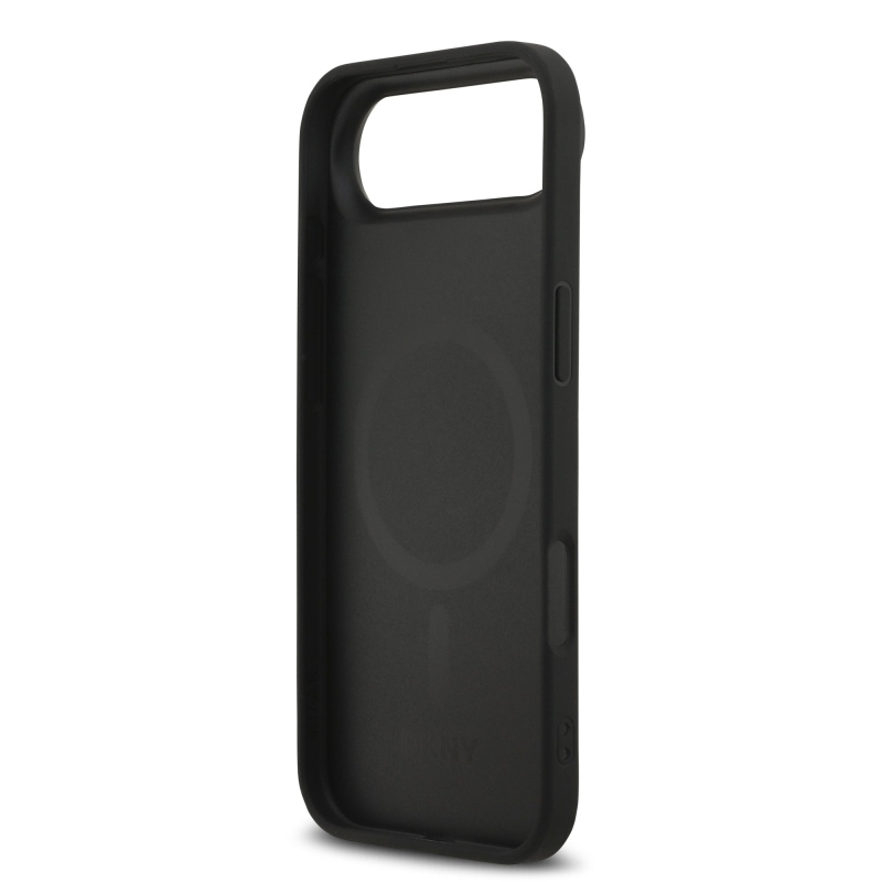 DKNY PU kožený zadný kryt Magsafe so vzorom mriežky pre iPhone Air Black