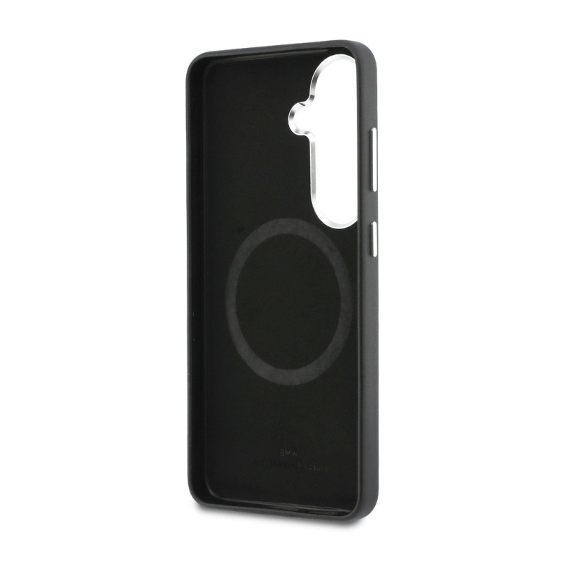 BMW Signature PU Leather Metal Logo Magnetic Back Cover pre Samsung Galaxy S26+ Black