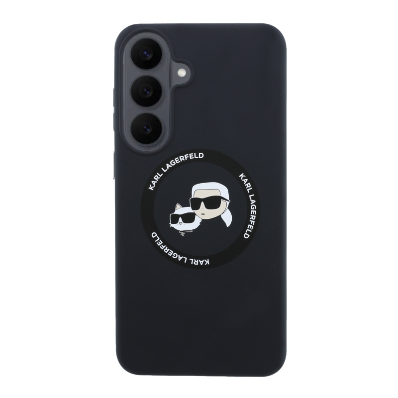 Karl Lagerfeld – zadný kryt z tekutého silikónu s dvojitými hlavami a magnetickým uchytením pre Samsung Galaxy S26 FE, čierny