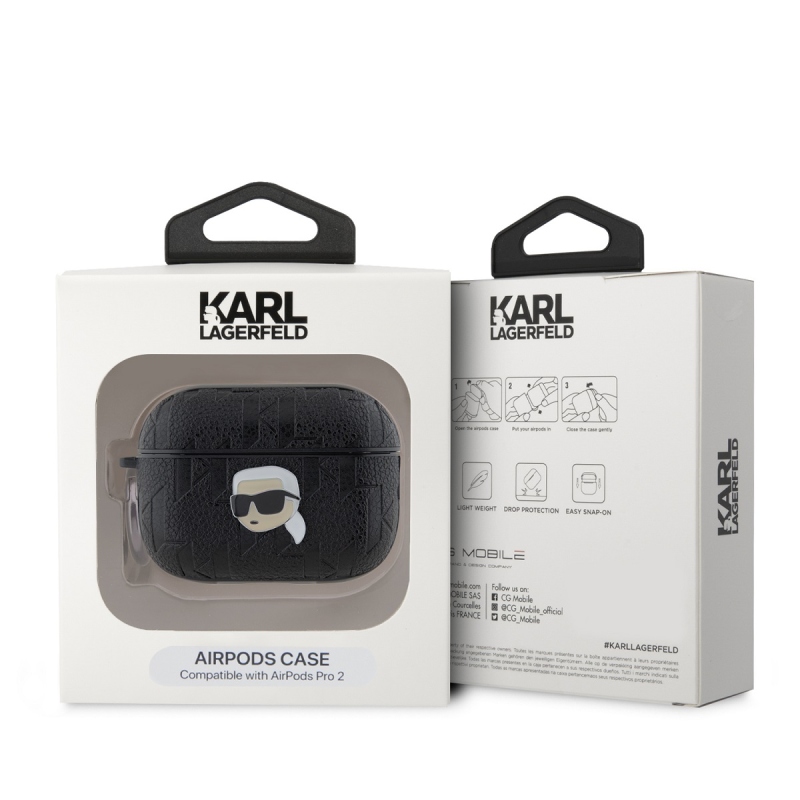 Karl Lagerfeld PU Embossed Karl Head Puzdro pre AirPods Pro 2 Black