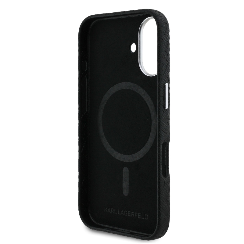 Karl Lagerfeld Grained PU Repeated Logo MagSafe Zadný Kryt pre iPhone 16 Black