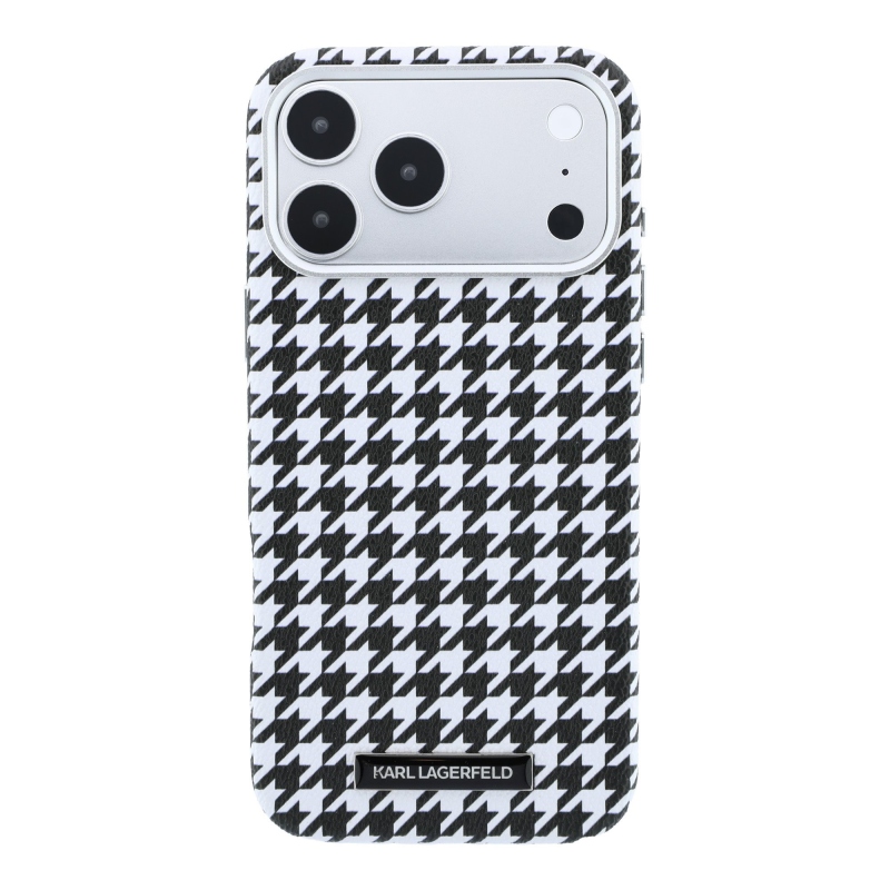 Karl Lagerfeld PU Houndstooth Resin Plate Zadný kryt MagSafe pre iPhone 17 Pro Max Black