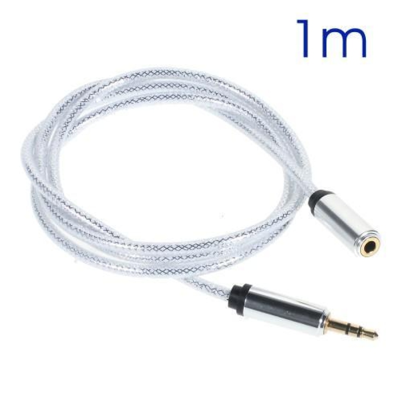 Tkaný predlžovací audio kábel jack/jack s dĺžkou 1m - biely
