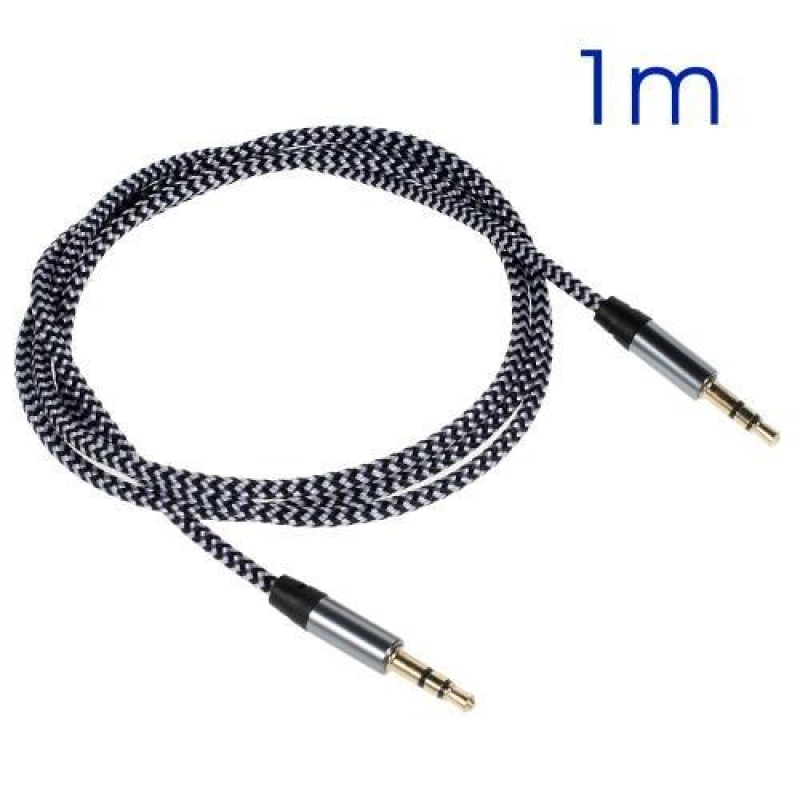 Tkaný predlžovací audio kábel jack/jack s dĺžkou 1m - čierny