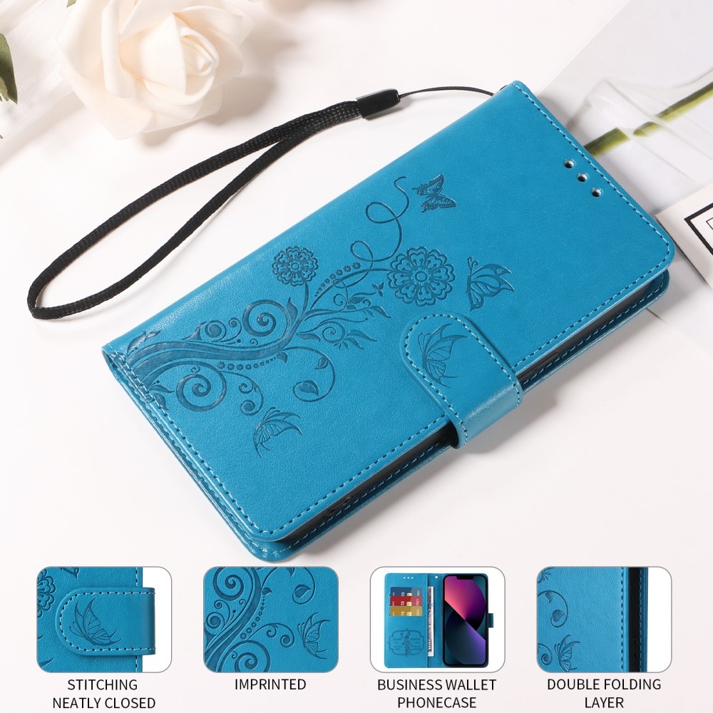 Flowery knižkové púzdro na Xiaomi Redmi A5 (173.45x79.35x8.45mm) - modré