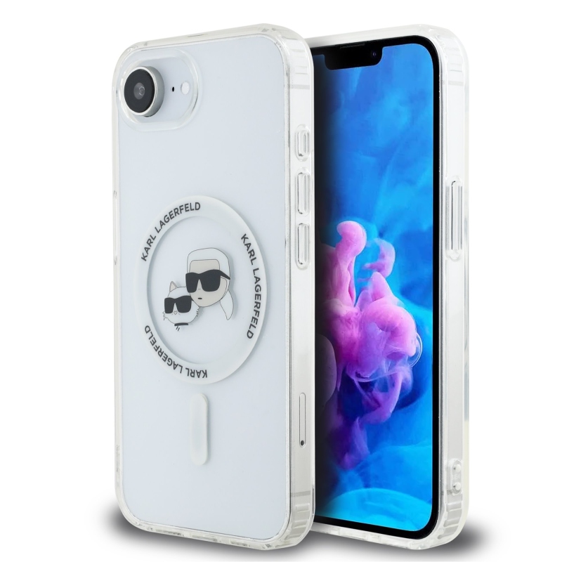 Karl Lagerfeld IML K&CH Heads Metal Frame MagSafe Zadný Kryt pre iPhone 16e Transparent