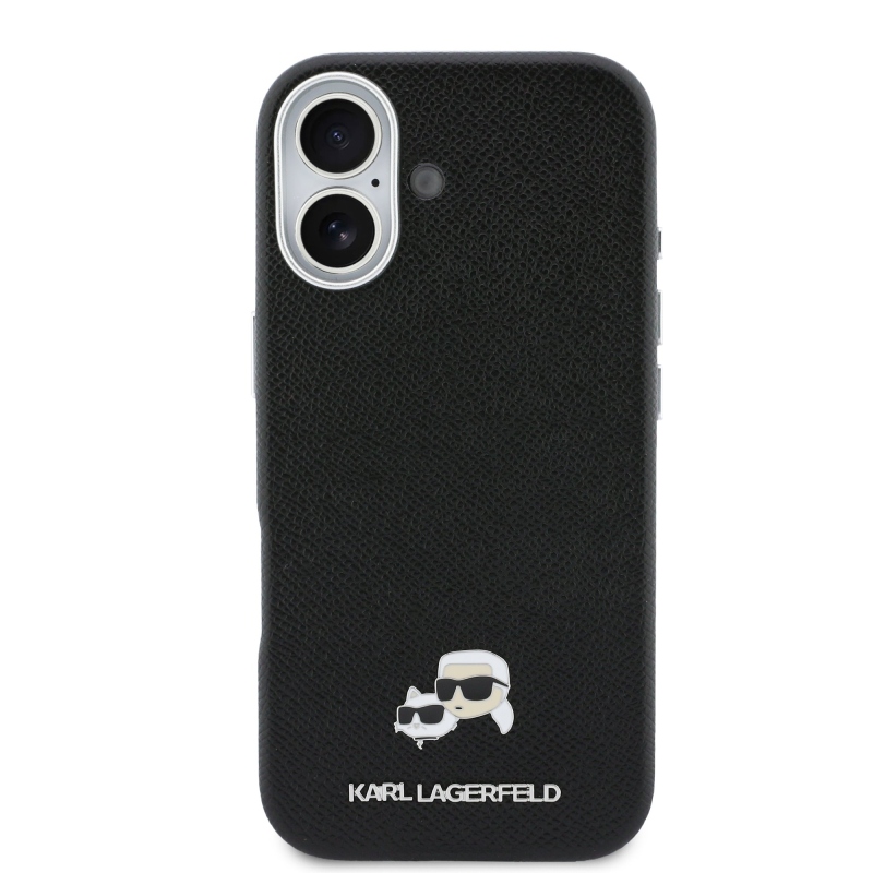 Karl Lagerfeld PU Karl and Choupette Heads Pins MagSafe Back Cover pre iPhone 17 Black