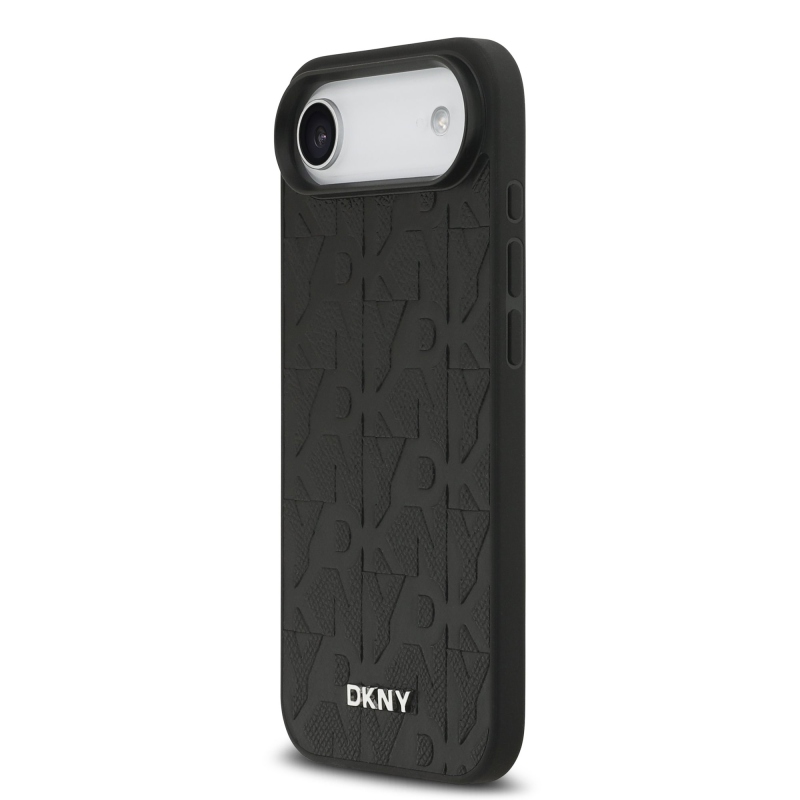 DKNY PU kožený zadný kryt Magsafe so vzorom mriežky pre iPhone Air Black