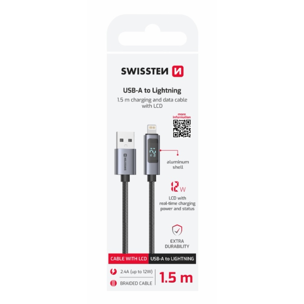 Swissten LCD kábel USB-A / Lightning 1,5m