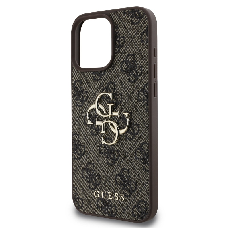 Guess PU 4G Metal Logo Zadný Kryt pre iPhone 16 Pro Max Brown