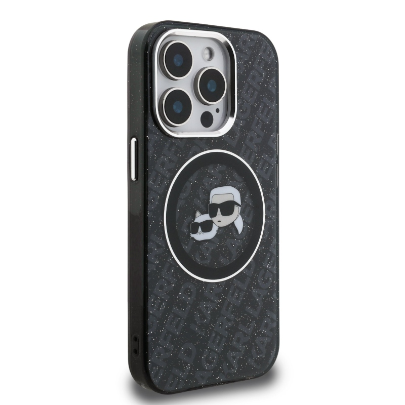 Karl Lagerfeld IML K&CH Heads Repeated Logo MagSafe Zadný Kryt pre iPhone 15 Pro Black