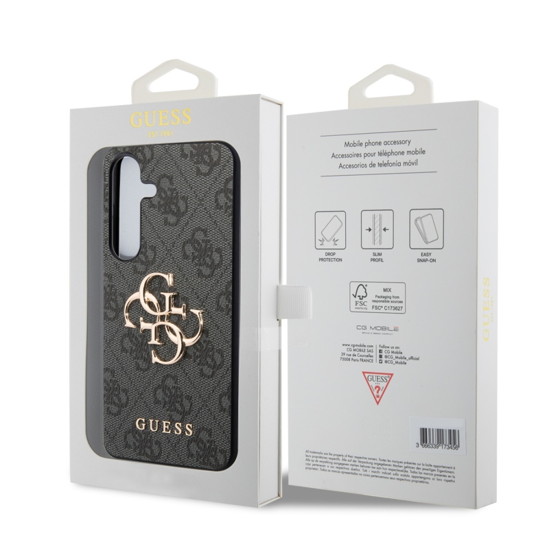 Guess PU 4G Metal Logo Zadný Kryt pre Samsung Galaxy S24 Grey
