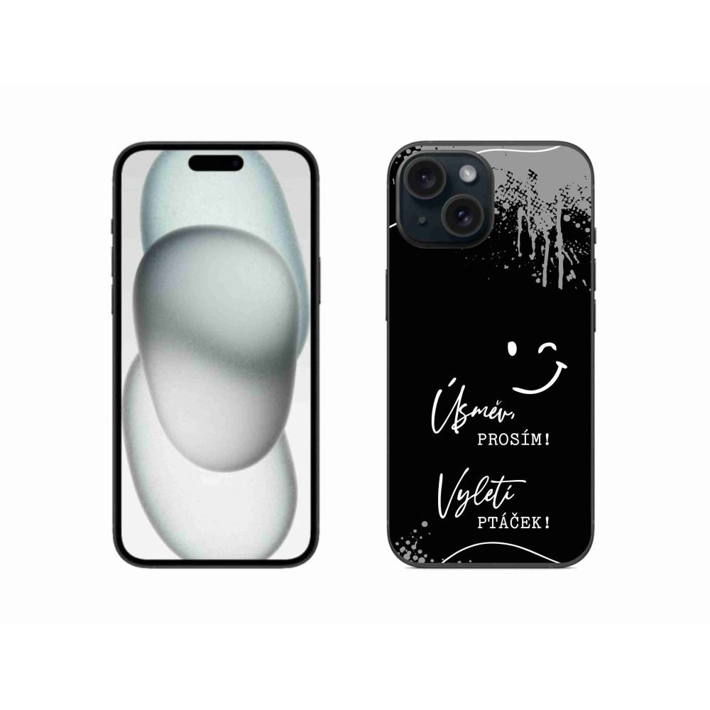 Gélový kryt mmCase na iPhone 15 - vtipný text 4 čierne pozadie