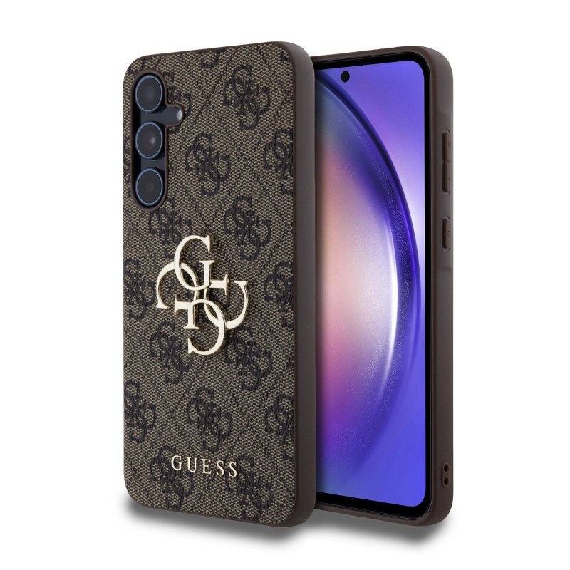 Guess PU 4G Metal Logo Zadný Kryt pre Samsung Galaxy A55 5G Brown