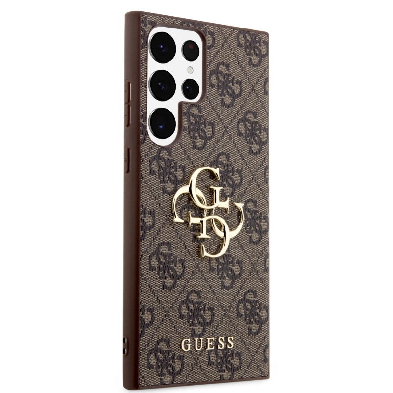 Guess PU 4G Metal Logo Zadný Kryt pre Samsung Galaxy S24 Ultra Brown