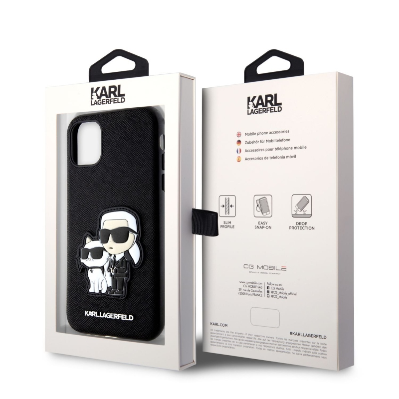 Karl Lagerfeld PU Saffiano Karl and Choupette NFT Zadný Kryt pre iPhone 11 Black