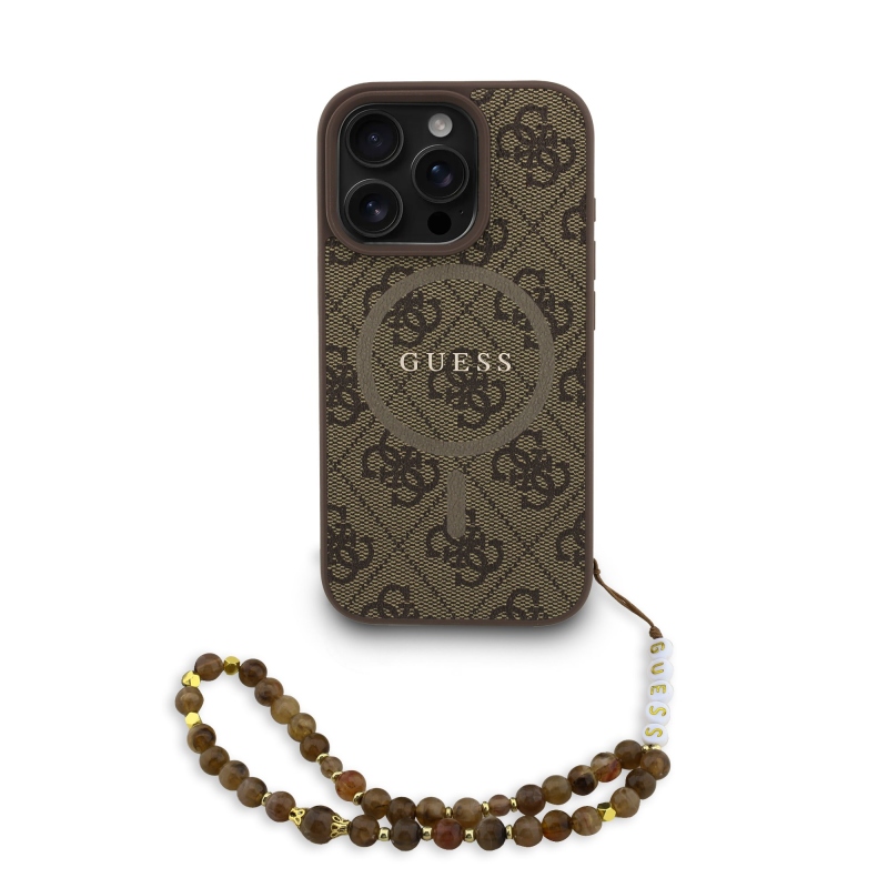 Guess PU Leather 4G Colored Ring Strap MagSafe Zadný Kryt pre iPhone 16 Pro Max Brown